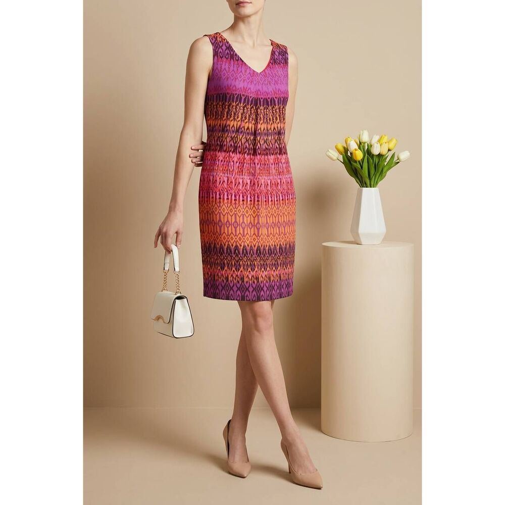 🍑Madison Leigh Multicolored Geo Print Vneck Sleeveless Dress Size 16